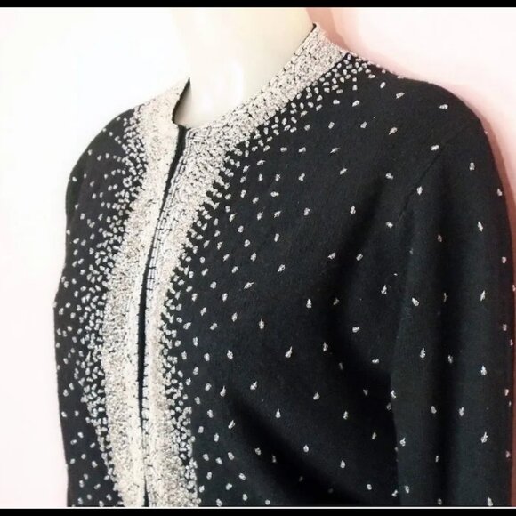Vintage Beaded Cardigan, Beaded Black Sweater, Rockabilly Fun - Picture 6 of 14